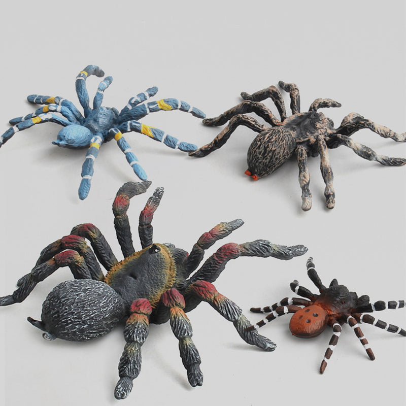 4 fausses araignées et toile farce et attrape, insecte factice
